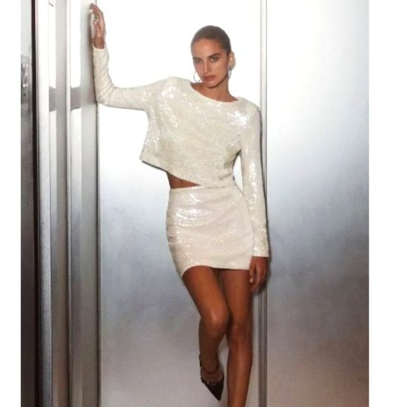 Dynamite Sequin Mini Skirt & Long Sleeve Crewneck Sequin Top set NWTO *SMALL* - Picture 1 of 12